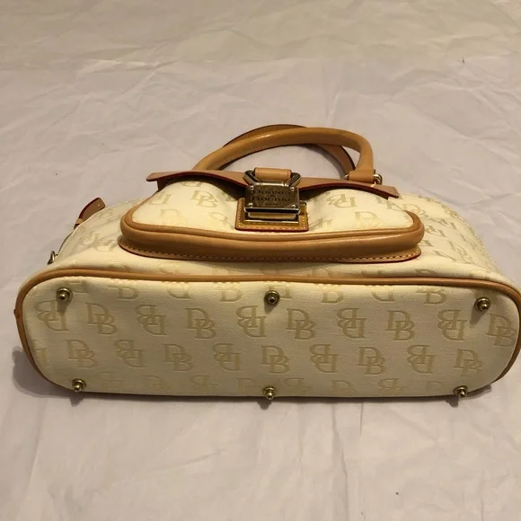 Dooney & Bourke Signature Monogram Cream Tan Canvas & Leather Mix Satchel Bag - Picture 8 of 16